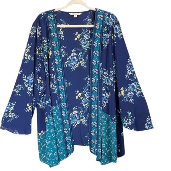 The Pioneer Woman Jackets & Blazers - The Pioneer Woman L/XL  Blue Floral Open Cardigan/ Kimono Boho/Prairie